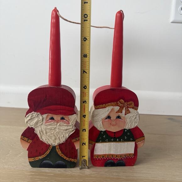 Vintage Santa Mrs Claus Scandinavian Tomte Folk Art Candle Holders Christmas - Picture 10 of 11